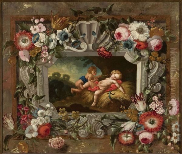 Allegory of summer in a circle of flowers - view 1