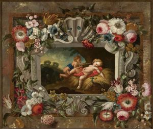 Allegory of summer in a circle of flowers by Francois Boucher
