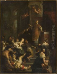 Saint before an altar by (studio of) Rubens, Peter Paul