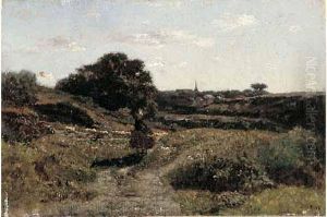 Berger Et Son Troupeau Pres Du Village by Charles Busson