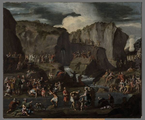 Moses bringing forth water from the rock - view 1