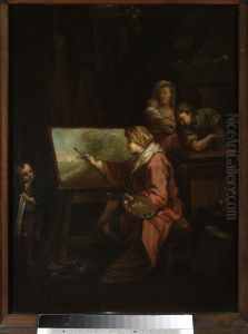 In the painter's studio ("Le peintre de paysage" or "Le peintre a son chevalet") by Francois Boucher