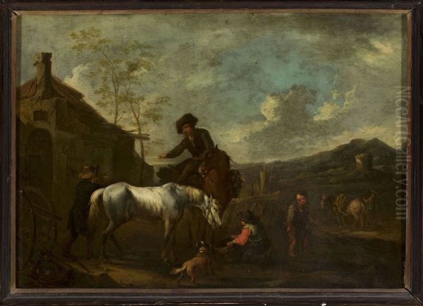 Watering the horses - view 1