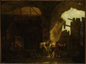 Scene in ruins (Departure to the marketplace) by Jean-Francois Legillon