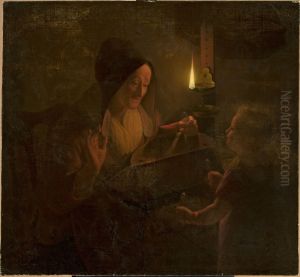Figural scene by candlelight
