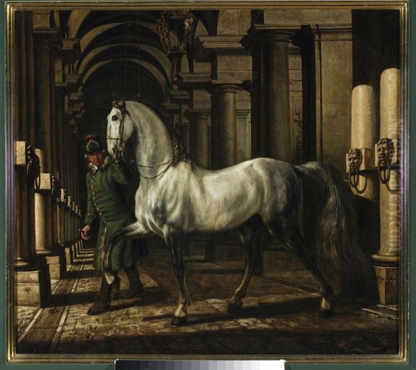 Stable boy leading a horse - view 1