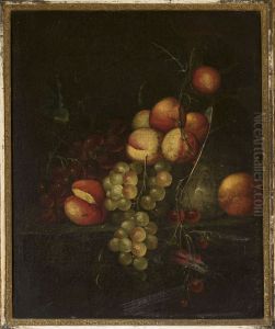 Still life - apples and grapes by Cornelis De Heem