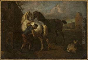 Groom and horses