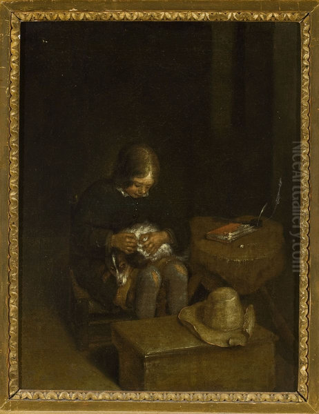 A Boy Lousing a Dog - view 1