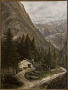 Mountain landscape with a cottage - Aosta Valley by Cyprian Lachnicki