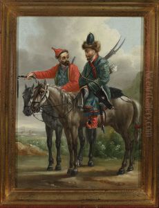 Two Kalmyk horsemen by Aleksander Orlowski