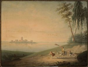 Genre scene at Lake Galve by Wincenty Smokowski