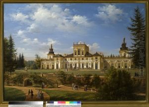 View of the Wilanow Palace from the side of the park