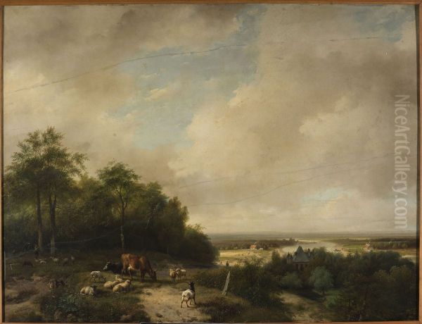 Landscape with a herd at the forest edge - view 1