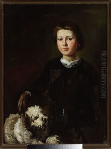 Portrait of artist's won with a dog