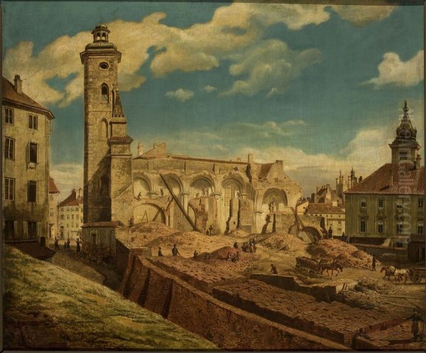 Demoliition of the church of the Bernardine Sisters in Warsaw - view 1