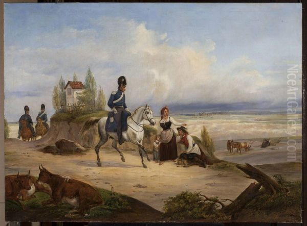 Military patrol and peasants - view 1