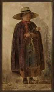 Woman knitting a garter by Aleksander Kotsis