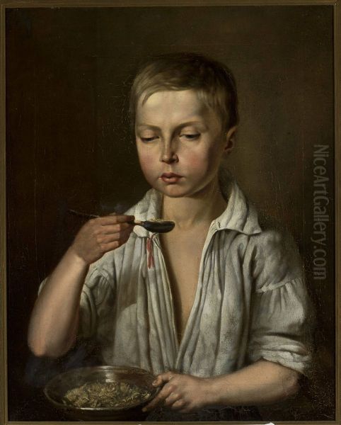Boy at breakfast - view 1