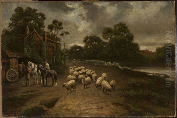 Genre scene with a flock of sheep - view 1