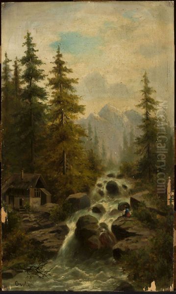 Mountain landscape with a waterfall - view 1
