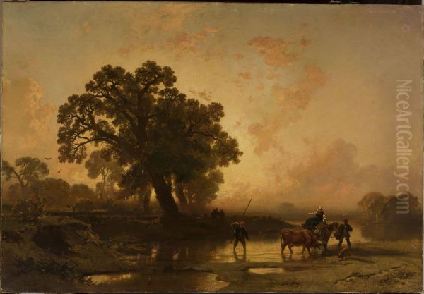 Riverside landscape at sunset - view 1
