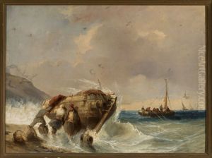 Fishing boat at the seaside by Eugene Isabey