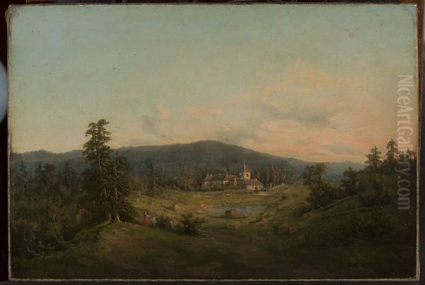 Mountain landscape with church and monastery - view 1
