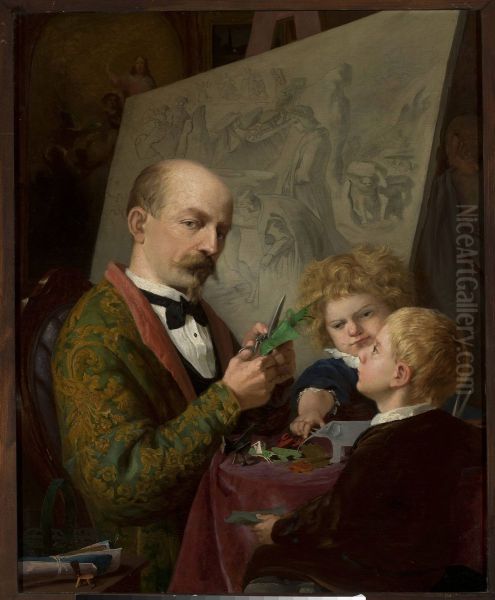 Artist's self-portrait with children - view 1