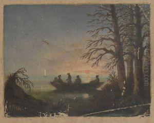 Zachod slonca nad jeziorem by Stanislaw Witkiewicz