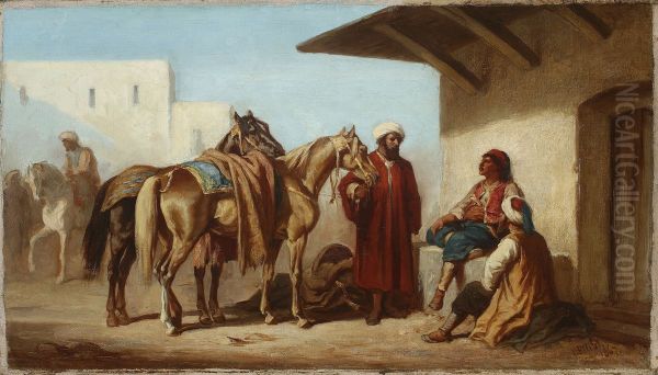 Eastern scene - Selling horses - view 1