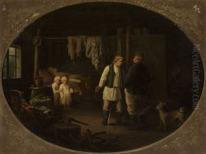 Destitution in a peasant cottage by Jozef Polkowski
