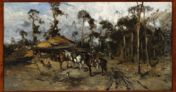 Horsemen in the woods, sketch - view 1