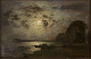 Moonlit landscape by Louis, Carl Ludwig Douzette