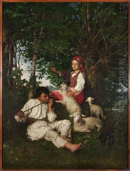 Pair of shepherds in the forest - Idyll - view 1