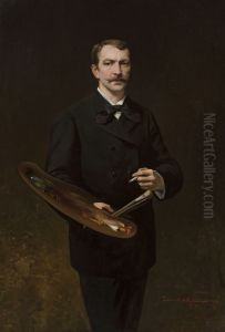 Self-portrait with palette by Tadeusz Ajdukiewicz