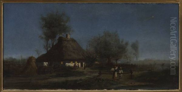 Village at night - a comet - view 1
