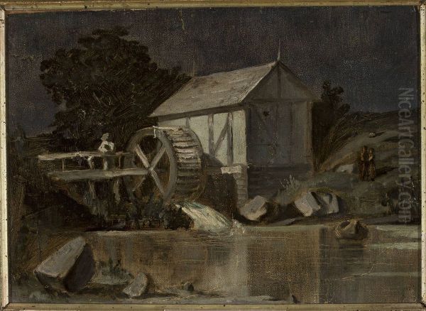 Mill at the river on a moonlit night - view 1