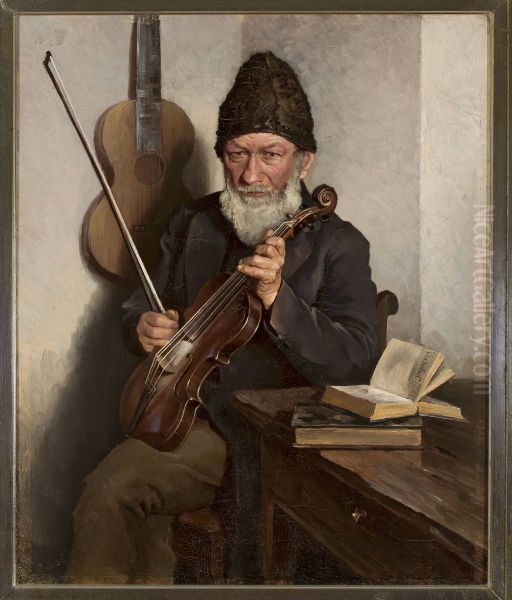 Old man with a fiddle - view 1