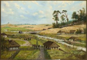 Kosciuszko's troops march through a village