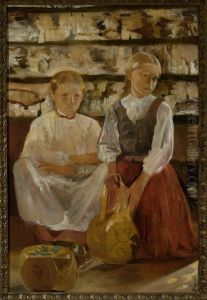 Two girls with a pitcher