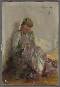 Sewing Tartar girl. From the journey to Crimea by Jan Ciaglinski