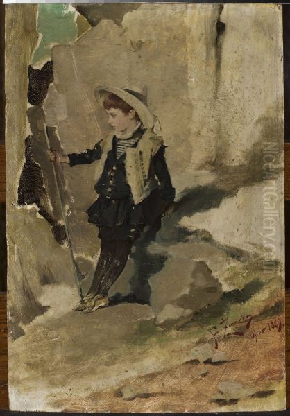 Ojcow - Boy against the rocks - view 1