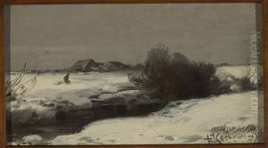 Winter landscape with a stream