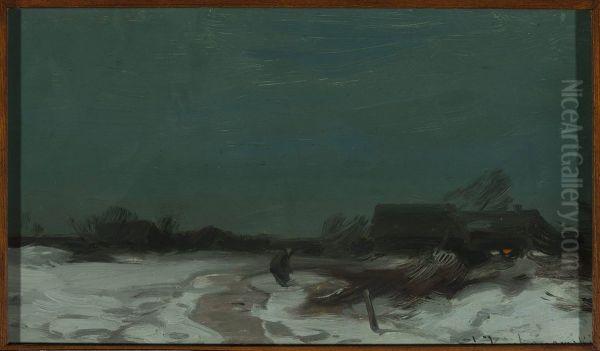 Winter landscape with cottages - view 1