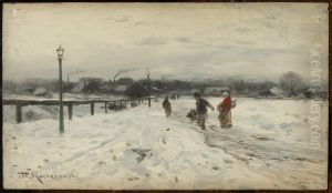 Suburban winter landscape by Roman Kochanowski