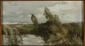 Landscape with water and bulrush Landscape with water and bulrush