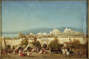Southern landscape with staffage by Waclaw Pawliszak