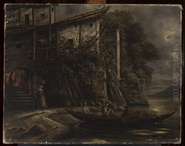 Fishermen embarking at night - view 1
