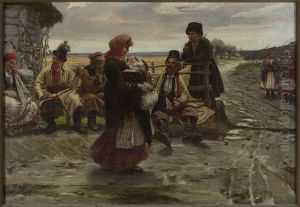 At the entrance to a tavern by Jozef Unierzyski